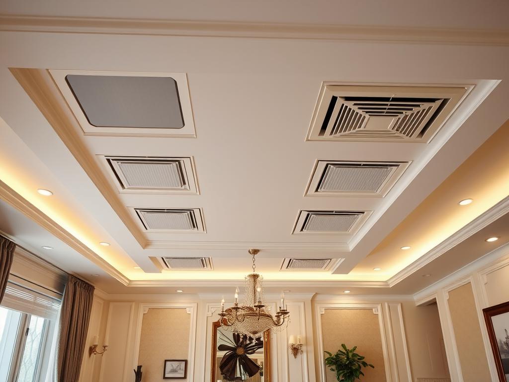 Installation discrète d'une climatisation gainable avec bouches d'aération au plafond Installation discrète d'une climatisation gainable avec bouches d'aération au plafond